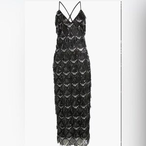 Lulus marvelous moment sequin fringe dress in Black. Size Medium